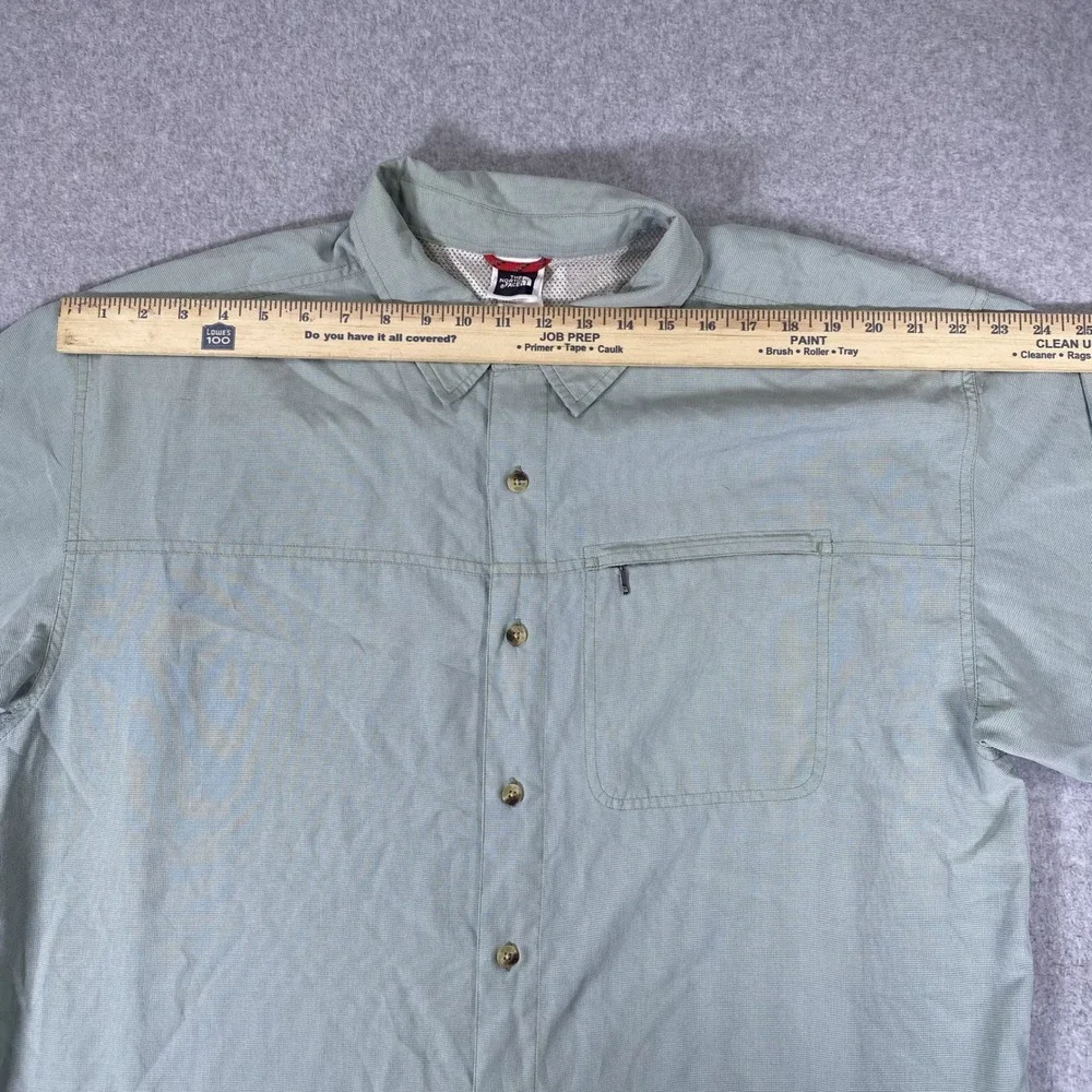 The North Face Button Up Shirt Mens XL Green Short Sleeve Hiking Vented